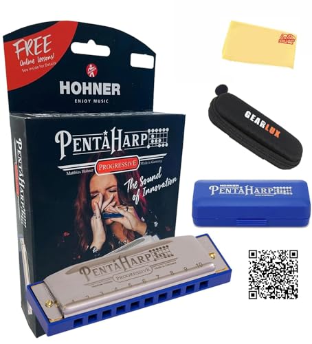 Hohner PentaHarp Harmonica - Key of A Minor Bundle with Zip Case, Instructional Manual, and Austin Bazaar Polishing Cloth