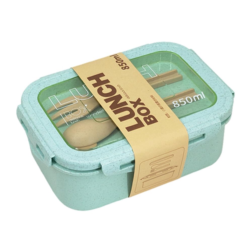 ikasusAdult Lunch Box, Bento Lunch Containers with Tableware Storage, Japanese Style Bento Box W/2 Compartments, Leak-Proof Lunchbox for Dining Out, Work, Picnic, Green