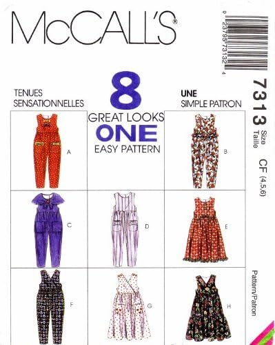 McCall's 7313 Sewing Pattern Girls Jumpsuit Jumper Scarf Size 4-5 - 6
