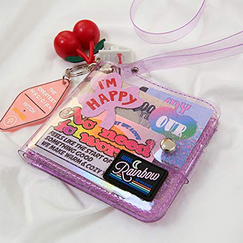 Fanct Women Girls Glitter Pvc Folding Id Card Holder Transparent Lanyard Wallet Card Case Gift #TOP5
