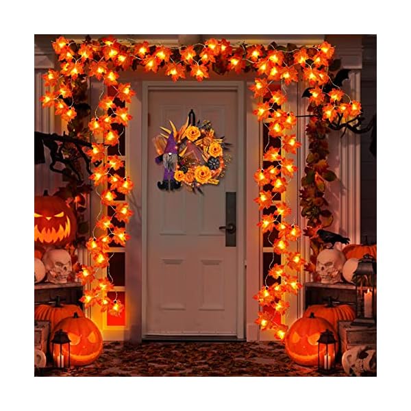 2 pack fall decor enlarged maple leaf thanksgiving decorations fall lights thick leaf garlands,total 20ft 40led lights battery operated waterproof halloween decorations home indoor outdoor autumn - image 7