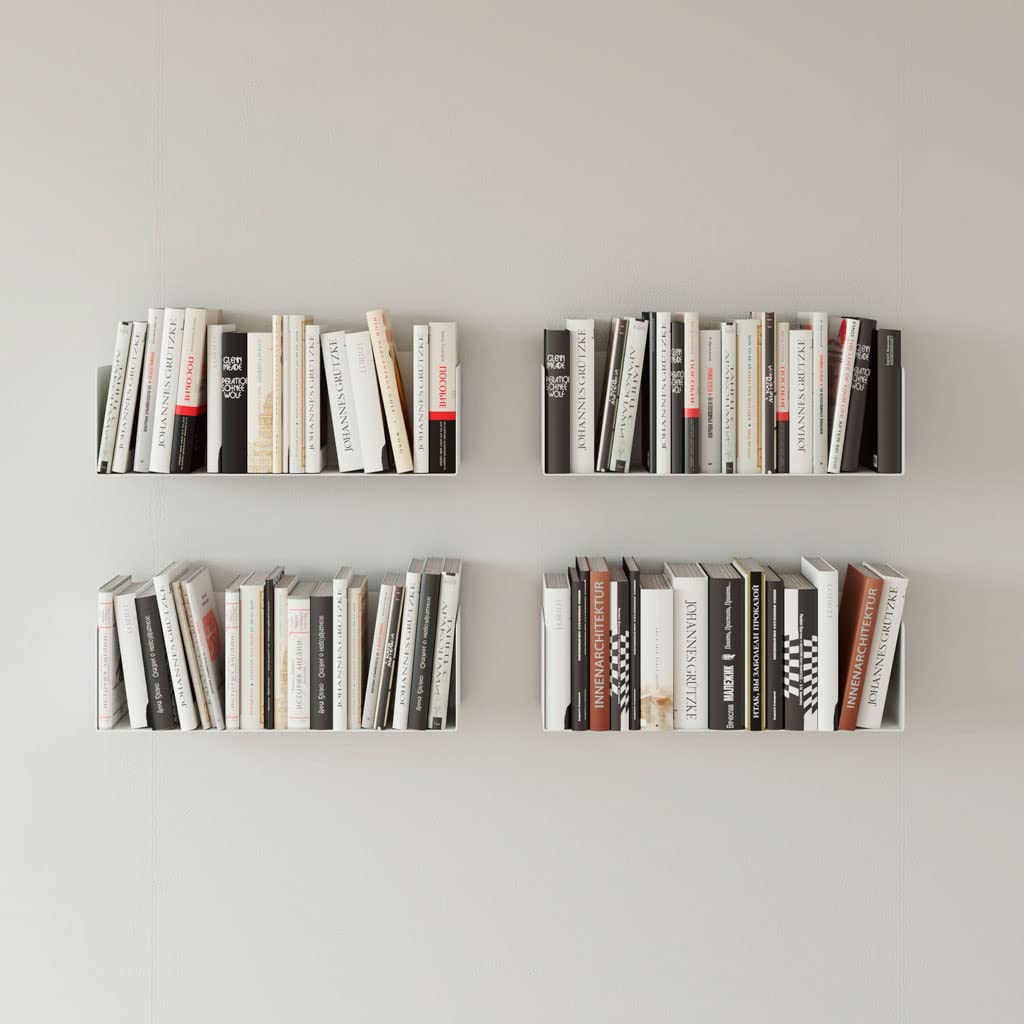 Juego de 4 Estantes Metálicos Flotantes de Pared | Longitud: 45 cm | Estantería Ideal para organización de Libros y Cocina | Acero Lacado al Horno | Fabricado en España (White)