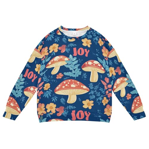 JUNZAN Aesthetic Mushroom Blue Big Girls Hoodie Sweatshirt Long Sleeve Hoodie for Boys Athletic 4T