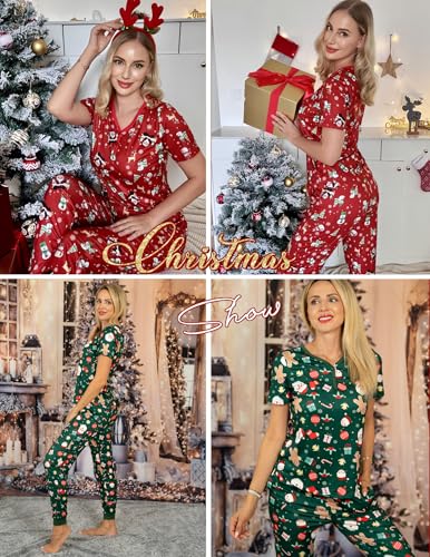 Image of Ekouaer Pajamas for Women Set 2 Piece Fall Lounge Sets Short Sleeve Pjs Joggers Long Pants Sleepwear with Pockets