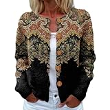Women's Vintage Knit Cardigan, Bohemian Paisley Floral Sweater Jacket, Long Sleeve Button Down Outwear for Fall Winter