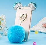 OMORRO 3D Bear Ear Mouse Gradient Change Shiny Diamond Rhinestone Glitter Bling Flurry Villih Hair Ball Pendant Ultrathin Protect Clear Cover Case For Girl's For iPhone 5/5S/SE