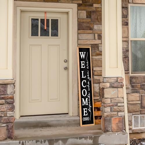 Welcome-ish-Sign-for-Front-Porch-Standing-45X9-Large-Farmhouse-Outdoor-Wood-Framed-Home-Vertical-Tall-Funny-Large-Welcome-Sign-For-Rustic-Modern-Outside-Front-Door-Wall-Decor-Wood-Black Welcome ish Sign for Front Porch Standing 45X9 Large Farmhouse Outdoor Wood Framed Home Vertical Tall Funny Large Welcome Sign For Rustic Modern Outside Front Door Wall Decor Wood Black