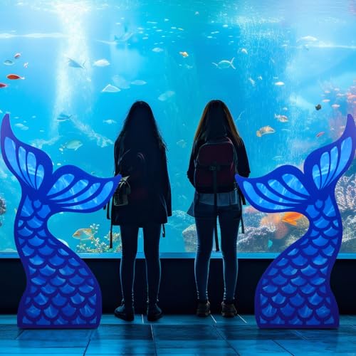 Image of DoubleFill 2 Pcs 4 Feet Mermaid Tail Cardboard Cutout Standup Lift Size Under the Sea Ocean Mermaid Theme Party Decorations Backdrop Fish Stand up Aqua Animal Photo Props Back Drops for Party Decor