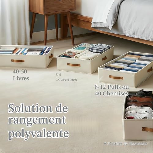 SYEXDZON Boîte de Rangement Sous Lit, Côtés en PP, 80x40x15cm, Beige – vue 5