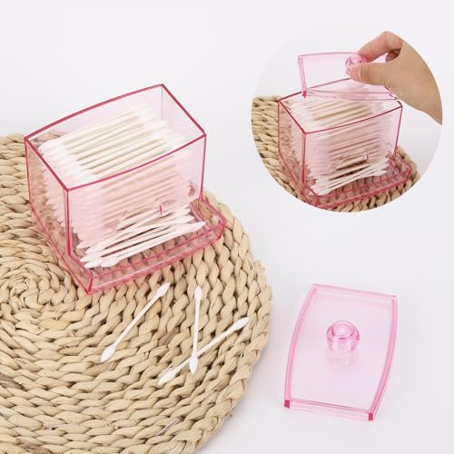 Image of Tbestmax 10oz Qtip Holder Dispenser, Big Cotton Swab Holder Bathroom Accessories Organizer for Storage - Qtips Cotton Ball, Floss Container (Pink)