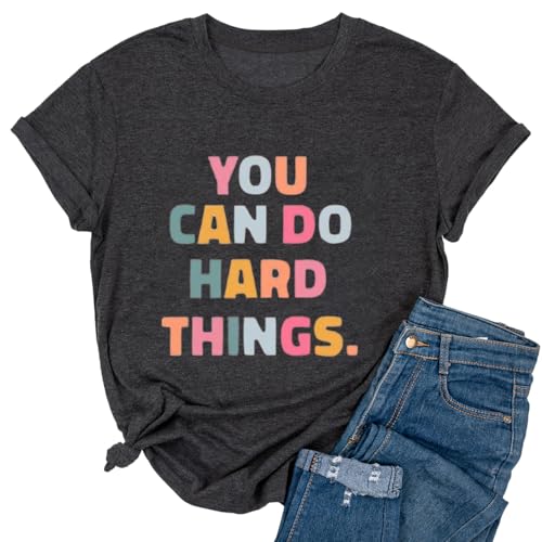 Ykomow You Can Do Hard Things Teacher T Shirt Womens Let it Be Live Happy Happiness Graphic Tees