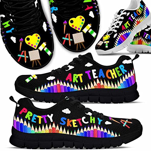 Art Teacher - Pencils Pretty Sketchy Sneakers Fashion Shoes, Teacher Appreciation Gifts Fashion Low Sneakers with Box for Men and Women. Teacher Design Shoes Gifts for Teaching Lovers Art Teachers2