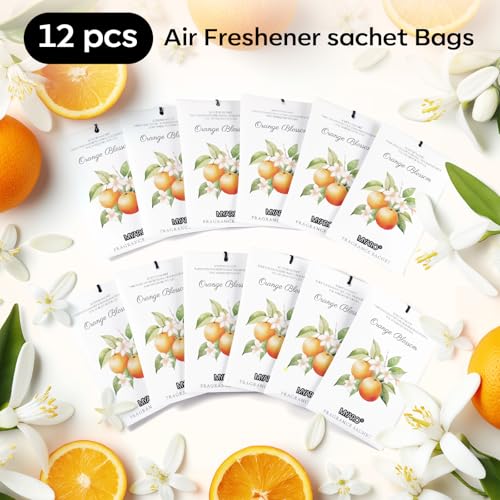 Image of MYARO 12 Packs Orange Scented Sachets - Fragrance for Closet, Drawer, Bathroom, Car - Air Freshener Deodorizer Packets