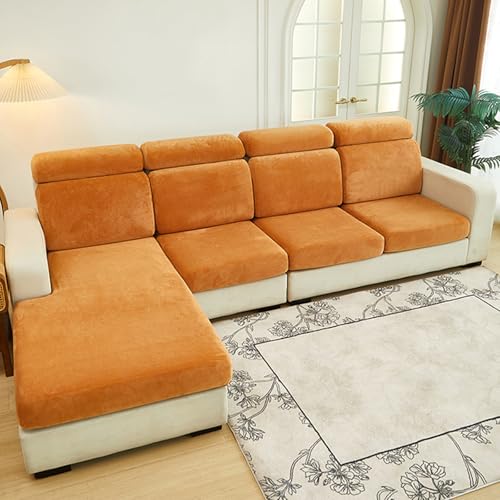 ZCXRYFL Sofa Seat Cushion Covers Velvet Back Cushion Cover Corner L U Shaped Chaise Longue Universal Couch Slipcover 1 2 3 4 Seater Cushion Cover For Cat Dog(Pillowcase：45X45cm,Orange)