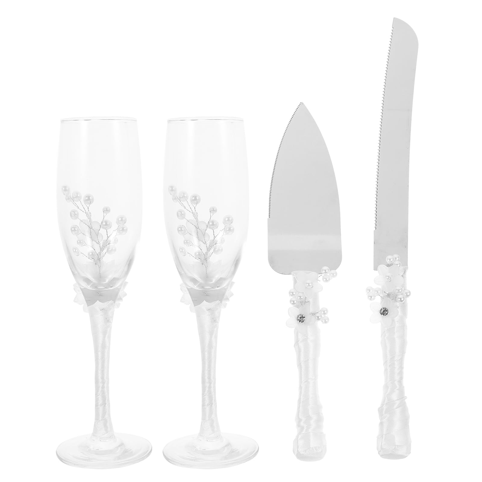 DECHOUS Wedding Cake Knife and Sever Set, Wedding Champagne Flutes and Cake Knife Server Set, Bride Groom Toasting Cups for Wedding Party Supplies