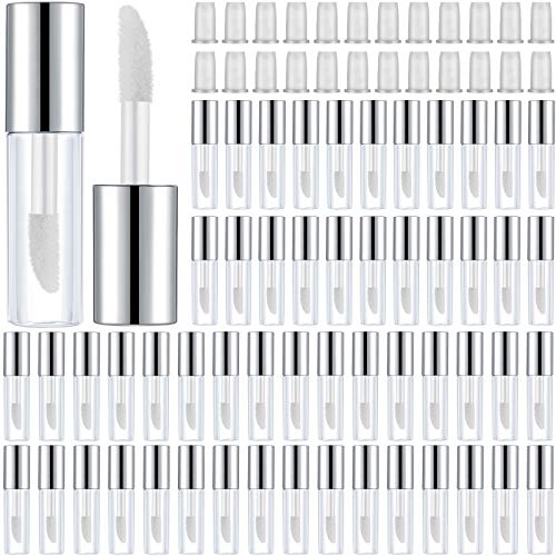 100 Pieces 1.2 ml Clear Mini Lip Gloss Tube Refillable Empty Lip Balm Gloss Containers Bottles Transparent Mini Lipstick Containers for Women Girls DIY Makeup (Silver)