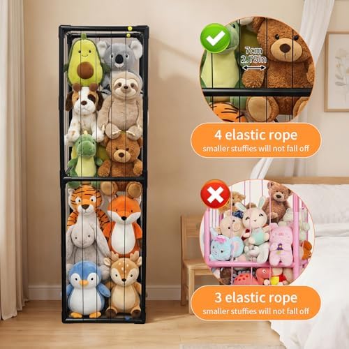 BomSaluka Stuffed Animal Storage, Storage Organizer with Elastic Band, Thicken PVC Tube Large Stuffed Animals Holder for Nursery Playroom Bedroom Room Furniture Plush Storage-Black - 4