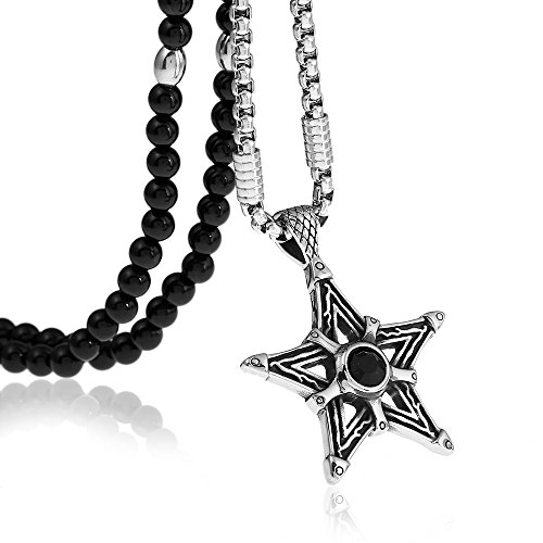 BLEUM CADE Star Wiccan Witch Magical Power Pentagram Pendant Necklace with Black Agate Stone Chain 26 BLEUM CADE Star Wiccan Witch Magical Power Pentagram Pendant Necklace with Black Agate Stone Chain 26