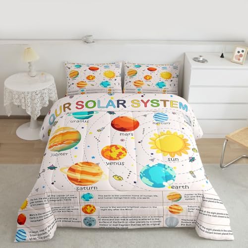 Image of Feelyou Solar System Bedding Set Twin, Outer Space Comforter Educational Comforter Set for Kids Planet Solar System Duvet Set 2Pcs