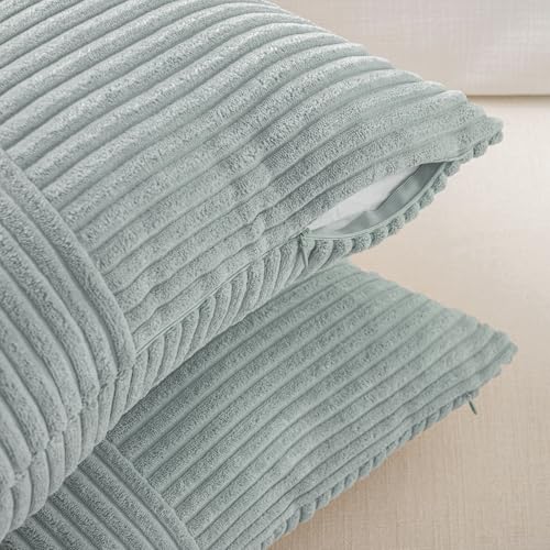 Image of Fancy Homi Set of 2 Grey Blue Boho Long Lumbar Body Decorative Throw Pillow Cover 14x36 Inch for Bed Couch Bedroom Bench, Soft Patchwork Corduroy Textured Pillow Case, Rustic Farmhouse Room Decor