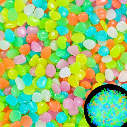 Glow in The Dark Color Stones Luminous Stones Glow in The Dark Rocks Outdoor Color Rocks Luminous Stones for Fish Tank Aquarium Driveway Walkway,Color(1000pcs)