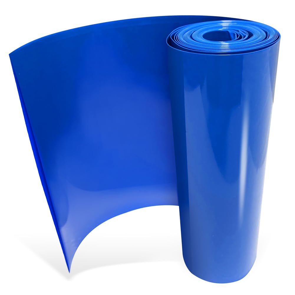 MatchWhiz Flat Width 3.95in(100mm) and Length 16.4ft PVC Heat Shrink Wrap Tube for 18650 21700 Lithium Battery DIY Battery Packs Blue