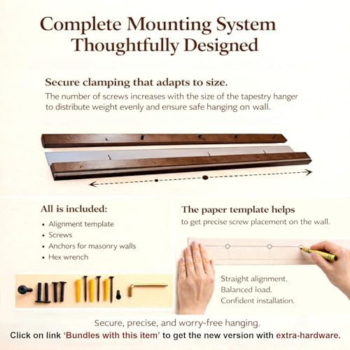 Image of DACRI HOME 48-Inch Quilt Hanger for Wall Display, Solid Teak Quilt Rack