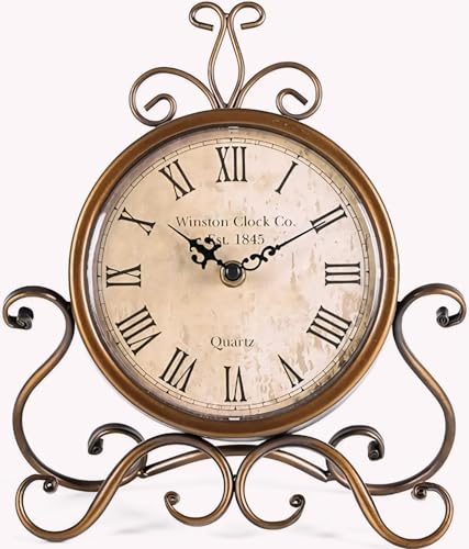 Image of Table Clock Antique Style 10 in dial 6 in Desk Clock Art Unique for Home Office Decor Metal Iron Glass Colour (Antique -1)