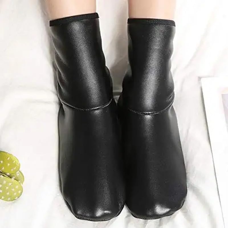 Unisex Winter Warm Faux Leather Socks (Free Size, Black) 4