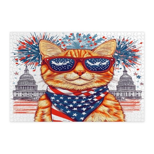 Rompecabezas de gato del 4 de julio de 1000 piezas, decoración patriótica de aniversario