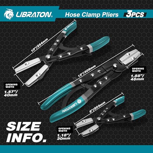 Image of LIBRATON Hose Clamp Pliers, 3PCS Ratchet Hose Pliers, Hose Pinch Pliers Automotive, Hose Clamp Tool, Ratcheting Hose Pinch Off Pliers for Fuel, Flexible, Radiator Hose, with Storage Bag, 8 inch 10 inch 12 inch