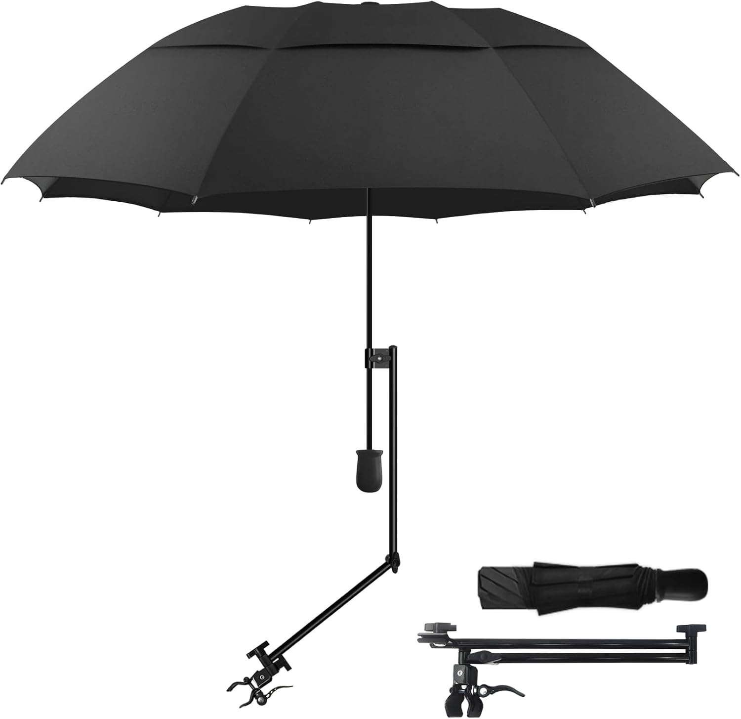 UPF 50+ Golf Umbrella with Adjustable Universal Clamp, Portable Umbrellas for Rain, Manual Open & Close, for Beach Chair, Golf Cart, Stroller, Bleacher, Patio
