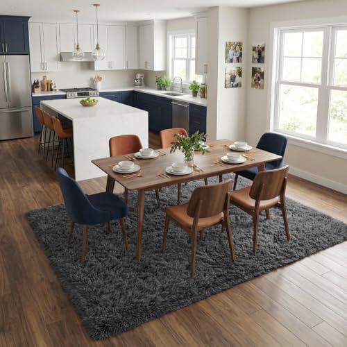 Tapete suave peludo para dormitorio 7x10 pies gris oscuro miniatura 4