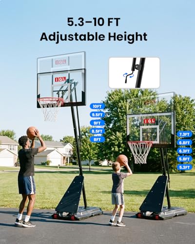 Image of IGL Portable Basketball Hoop Outdoor, 10 FT Height Adjustable Basketball Goal