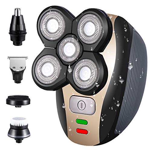5-in-1 Electric Shaver and Trimmer Grooming Kit by Beaucares: Waterproof Cordless and Rechargeable Five-Headed Beard,Hair Razor for a Perfect Bald Look