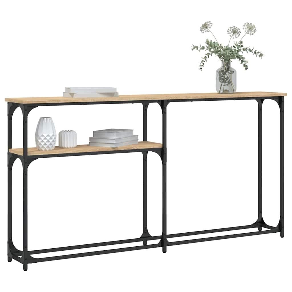 Chêne Sonoma Console Table 145x22.5x75 cm with Metal Frame Modern Industrial Design for Entryway Living Room Or Hallway Durable Wood Engineering Furniture