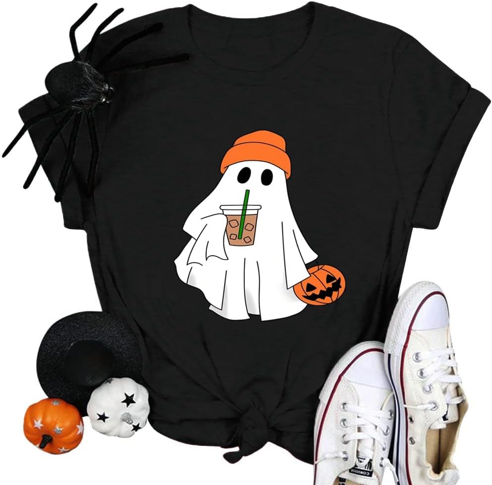 Halloween Shirts for Women Funny Graphic Print Fall T Shirt