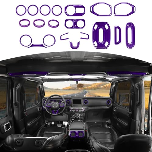 RT-TCZ for Wrangler JL Interior Accessories Purple Trim Cover Kit for Jeep Wrangler JL JLU 2018-2023 Steering Wheel AC Vent Trim Rings 20pcs