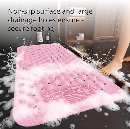 Image of Charge -X Anti Slip Bath Mat with Foot Scrubber for Bathroom | 2-in-1 Silicone Shower Mat with Suction Cups & Drainage Holes | Deep Cleaning Foot Scrubber Massage Mat (70 x 35 cm) Pink