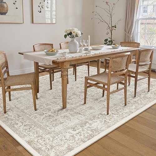 Light Brown Area Rug 6x9 Machine Washable Vintage Living Room Distressed Non Slip Carpet Traditional Indoor Bedroom Retro Floral Accent Throw Large Rug for Office Kitchen Dining Room