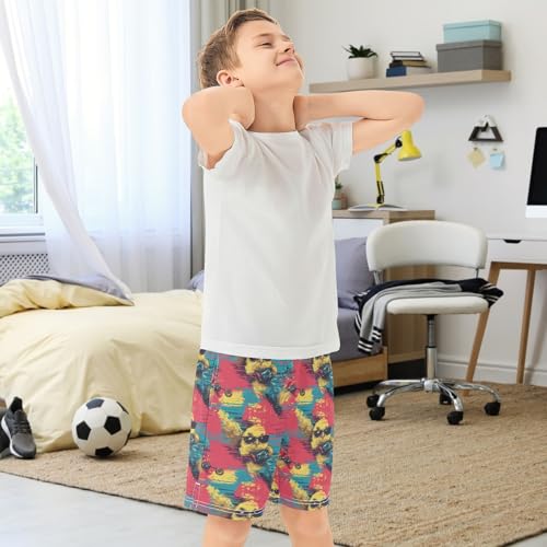 Boys Athletic Shorts with Pockets Cool Chicken Running Basketball Shorts for Youth Elastic Waist Size 7-83
