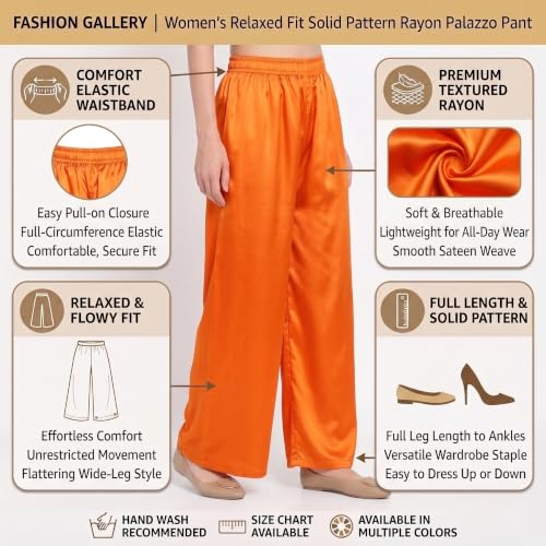 Image of FASHION GALLERY Women's Solid Rayon Palazzo Pants | Relaxed Fit Full Length Wide Leg Palazzo | Elastic Waist Comfortable Casual Lounge Office Ethnic Flared Trousers for Women