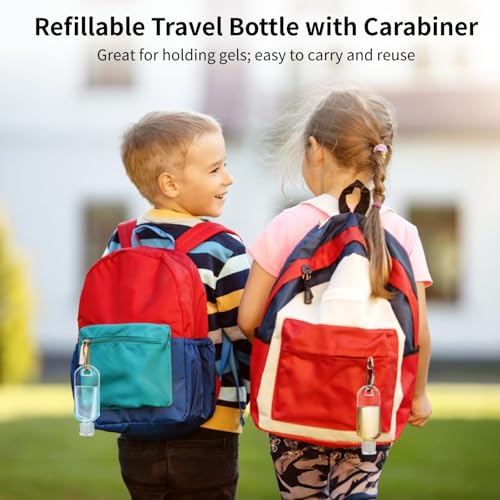 60 PCS Keychain Empty Hand Sanitizer Bottles - 1.7 oz Portable Keychain Travel Bottles, Empty Squeeze Plastic Bottle with Flip Cap, Refillable Containers with 2 Foldable Funnels for Shower Gel Lotion3