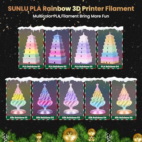 Image of SUNLU PLA Rainbow Filament, Multicolor 3D Printer Filament, Smooth Color Change, Color Change Each 8 Meters, Suitable for Christmas Decoration, 1kg 330 Meters, PLA Rainbow (Red-Pink-Green-Yellow)