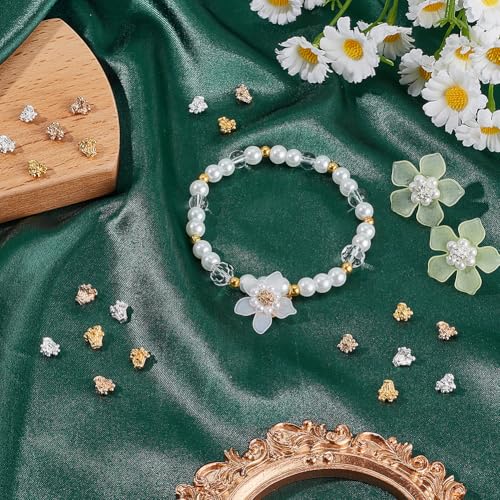 SUNNYCLUE 1 Box 150Pcs 3 Colors Metal Flower Bead Caps Flower Stamen Beads Bulk Alloy Floral Stamens Connection Base Cabochons Charms for Jewellery Making Earring Bracelet Necklace DIY Crafts Supplies - Image 4