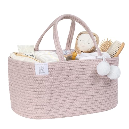Image of fephas Baby Diaper Caddy Organizer- Rope Nursery Storage Bin- Portable Diaper Storage Basket for Changing Table and Car- Perfect Baby Shower & Registry Gift (Vintage Rose)