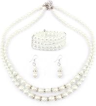 Luckious Vintage Pearl Jewelry Set Necklace Earrings Bracelet Set - High-End Design, Three-Piece Ensemble Gift for Women Girls