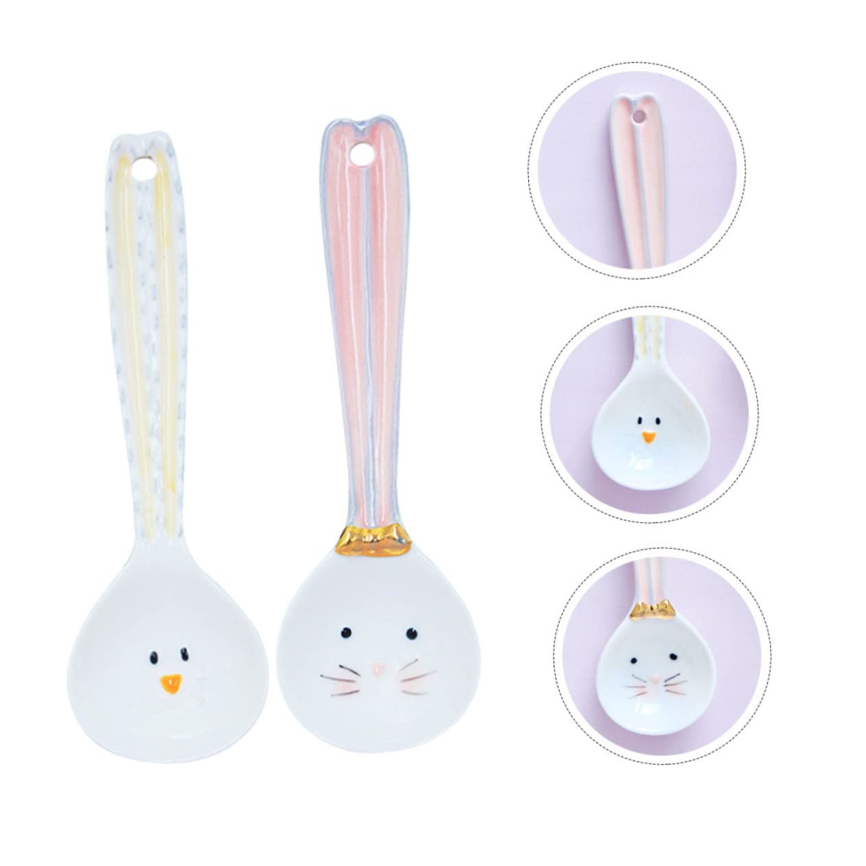 MAGICLULU 4piezas Cucharas De Cerámica Para Café y Sopa De Diseño De Dibujos Animados Utensilios Para Mezclar Bebidas y Servir Postres