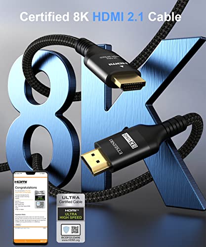 8K HDMI 2.1 Kabel 2M, Etseinri Gecertificeerd 48Gbps Ultrahoge Snelheid HDMI Kabel Ondersteuning 8K@60Hz 4K@120Hz eARC HDCP 2.2&2.3 Dynamische HDR Dolby Atmos Compatibel met PS5 HDTV Monitor en meer - Image 8