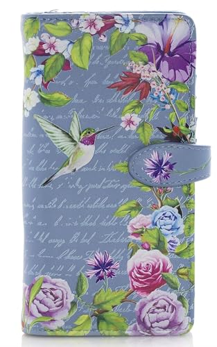 Shag Wear Vintage Hummingbird Large Wallet for Women and Teen Girls Vegan Faux Leather Blue 7